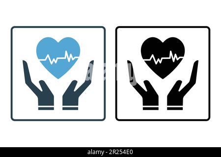 icône assurance vie. symbole de santé, mains tenant le signe du cœur. icône liée à l'assurance maladie. Style icône unie. Modification de conception vectorielle simple Illustration de Vecteur