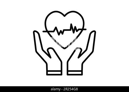 icône assurance vie. symbole de santé, mains tenant le signe du cœur. icône liée à l'assurance maladie. Style icône de ligne. Design vectoriel simple edita Illustration de Vecteur