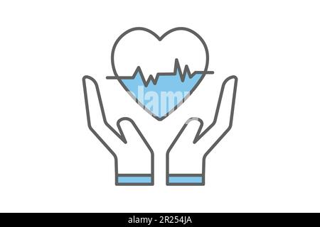 icône assurance vie. symbole de santé, mains tenant le signe du cœur. icône liée à l'assurance maladie. Motif icône bicolore. Conception vectorielle simple e Illustration de Vecteur