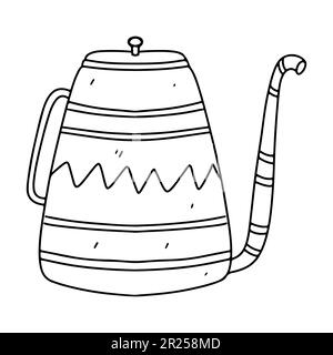 Théière mignonne avec bec long en forme de doodle dessiné à la main. Illustration vectorielle isolée sur blanc. Page de coloriage Illustration de Vecteur
