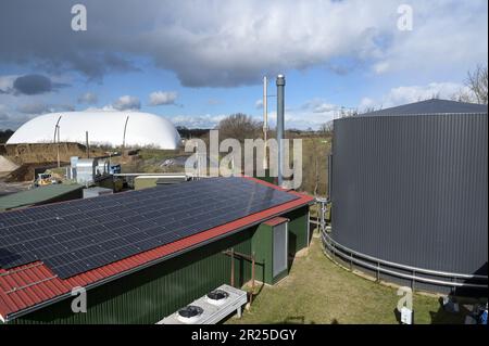 ALLEMAGNE, Gettorf, Biogas, grande ballon de stockage de gaz et réseau de chauffage local, chauffage droit / DEUTSCHLAND, Gettorf, Bioenergie Service lass, große Biogasanlage zur Strom und Wärmeerzeugung mit 40,000 Kubikmeter Biogasspeicher Tüttendorfer EI und Wärmespeicher für Gedekübergung und Gewerb für Gewerb und Gewerb und Gewerb und Gewerb und Gewerb für die Banque D'Images