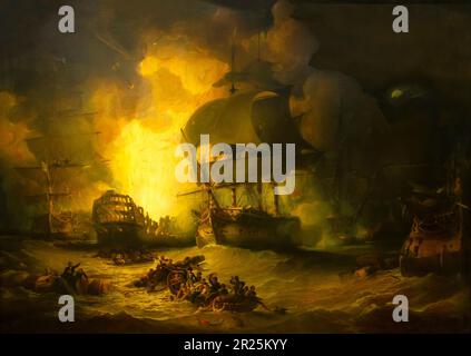 La destruction de l'Orient à la bataille du Nil, 1er août 1798, George Arnald, 1825-1827, Banque D'Images