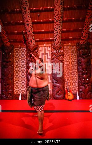 Powhiri, la danse traditionnelle de bienvenue Māori Banque D'Images