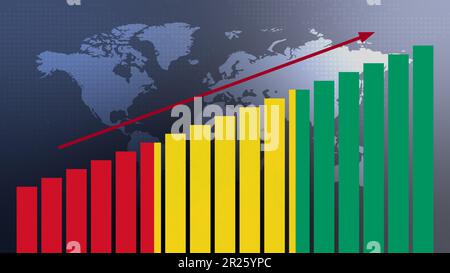 Drapeau de Guinée sur le concept de graphique à barres avec des valeurs croissantes, la reprise économique et l'amélioration des affaires après la crise et d'autres catastrophes comme l'économie et le bu Banque D'Images