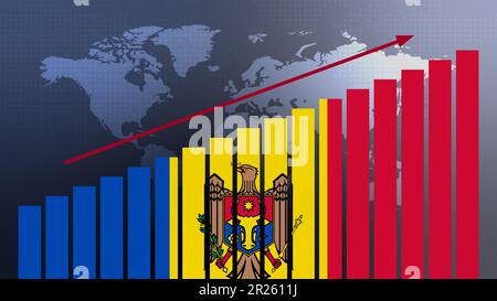 Drapeau de la Moldavie sur le concept de graphique à barres avec des valeurs croissantes, la reprise économique et l'amélioration des affaires après la crise et d'autres catastrophes que l'économie et b Banque D'Images