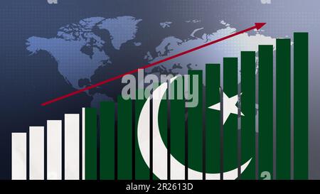 Pakistan drapeau sur le concept de graphique à barres avec des valeurs croissantes, la reprise économique et l'amélioration des affaires après la crise et d'autres catastrophes comme l'économie et Banque D'Images