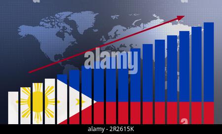 Philippines drapeau sur le concept de graphique à barres avec des valeurs croissantes, la reprise économique et l'amélioration des affaires après la crise et d'autres catastrophes comme économie a Banque D'Images