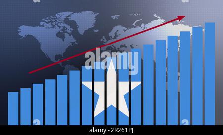 Drapeau de la Somalie sur le concept de graphique à barres avec des valeurs croissantes, la reprise économique et l'amélioration des affaires après la crise et d'autres catastrophes que l'économie et b Banque D'Images