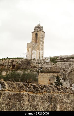 Gravina à Puglia, Italie. Le clocher de Chiesa Rupestre Madonna della Stella. Banque D'Images