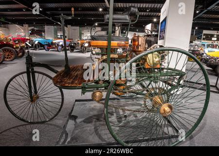 Sparkford.Somerset.United Kingdom.26 mars 2023.A Benz Patent Motorwagen pensé pour être la première automobile au monde est en démonstration au Haynes Motor Mu Banque D'Images