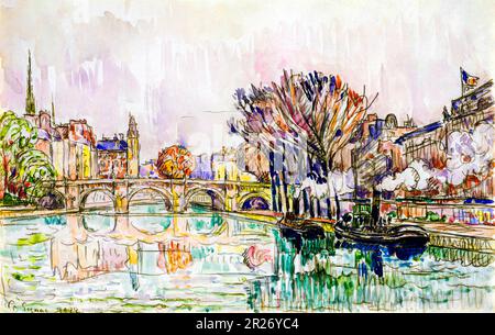 Le Pont neuf, Paris peinture en haute résolution par Paul Signac. Original du MUSÉE MET. Banque D'Images