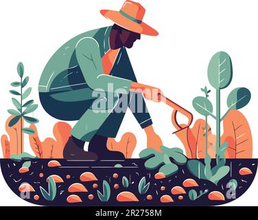 Fermier biologique travaillant à l'extérieur sur blanc Illustration de Vecteur