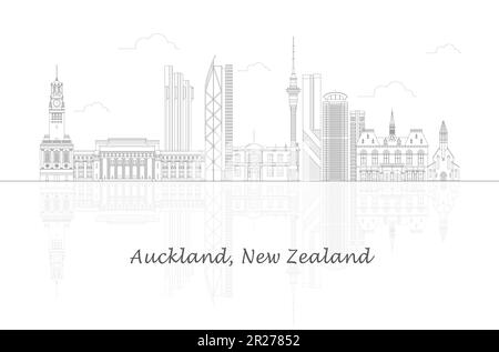 Outline Skyline panorama de la ville d'Auckland, Nouvelle-Zélande - illustration vectorielle Illustration de Vecteur