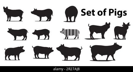 Collection de vecteurs silhouettes de cochons. Illustration de Vecteur