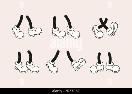 Pieds de dessin-modèle rétro en chaussures en différentes poses. Personnages Comic vectoriels pieds dans les bottes en 1930 style pour créer des personnages et autres dessins Illustration de Vecteur