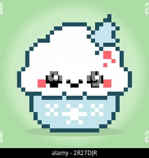 glace de 8 bits dans un bol. Kawaii Food pixels dans l'illustration vectorielle Illustration de Vecteur