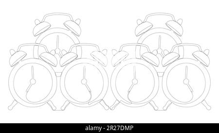 Une ligne continue de réveils. Concept d'horloge vectorielle illustration à trait fin. Dessin de contour idées créatives. Illustration de Vecteur