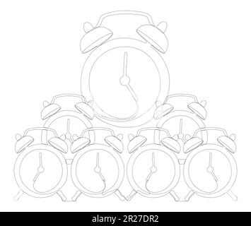 Une ligne continue de réveils. Concept d'horloge vectorielle illustration à trait fin. Dessin de contour idées créatives. Illustration de Vecteur