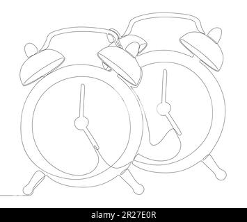 Une ligne continue de réveils. Concept d'horloge vectorielle illustration à trait fin. Dessin de contour idées créatives. Illustration de Vecteur