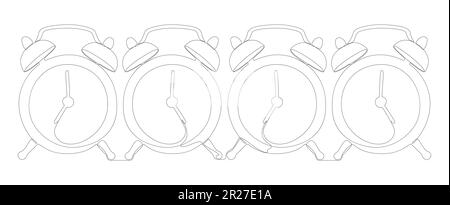 Une ligne continue de réveils. Concept d'horloge vectorielle illustration à trait fin. Dessin de contour idées créatives. Illustration de Vecteur