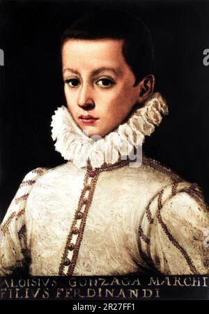 1580 CA , Mantua , ITALIE : le Marquis italien de Mantua SAN LUIGI GONZAGA ( St Aloysius Gonzaga , 1568 - 1591 ) . San Luigi était un jésuite italien . Il était le fils aîné du prince condottiero Ferrante ( Ferdinando ) Gonzaga et Marta Tana Santena , fille d'un baron de Piemonte de la famille Della Rovere . La famille a été appelée en Espagne en 1581 pour aider l'impératrice Marie d'Autriche. Portraiot par un peintre anonimeux , de Mantoue aujourd'hui au Musée Kunsthistorisches de Vienne ( Autriche ). COLORISÉ NUMÉRIQUEMENT . - SANTO - RELIGIONE CATTOLICA - RELIGION CATHOLIQUE - portrait - ritrato - Saint - Banque D'Images