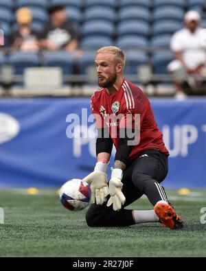 Seattle, WA, États-Unis. 22nd avril 2023. Le gardien de but des Seattle Sounders Stefan Frei (24) pendant les échauffements avant le match de football MLS entre le FC Austin et le FC des Seattle Sounders au Lumen Field de Seattle, WA. Steve Faber/CSM/Alamy Live News Banque D'Images