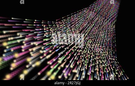 Flux de données numériques : un arrière-plan illustrant la technologie Big Data, 5G transfert d'informations sans fil, transmission de lumière à haute vitesse sur les Cybers Banque D'Images