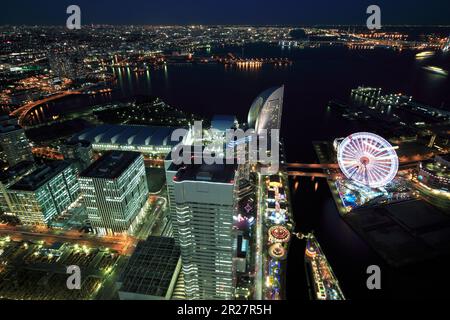 Minato Mirai vu de la tour Landmark la nuit Banque D'Images
