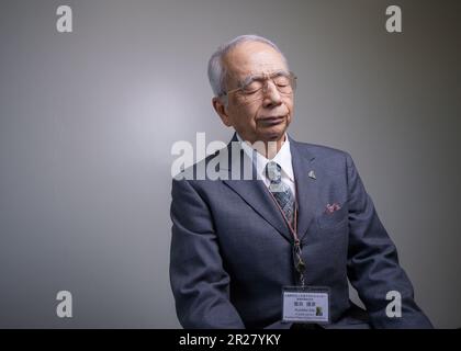 Hiroshima, Japon. 15th mai 2023. Kunihiko Iida, survivant de l'attentat à la bombe atomique d'Hiroshima, enregistré lors d'une interview avant le début du Sommet de G7 à Hiroshima. Du 19-21 mai, le Sommet de G7 se tiendra au Japon. Le 'Groupe des sept' (G7) est une alliance informelle des nations industrialisées les plus importantes. Les membres sont l'Allemagne, la France, la Grande-Bretagne, l'Italie, le Japon, Canada et États-Unis. Credit: Michael Kappeller/dpa/Alay Live News Banque D'Images