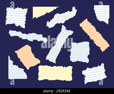 Jeu de papiers déchirés. Éléments de conception de vecteur isolés pour les arts de collage, l'artisanat, le scrapbooking. Collection de sacs décoratifs vierges à carreaux et doublés Illustration de Vecteur