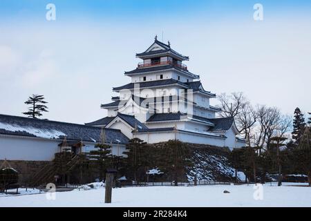 Château de Tsuruga en hiver Banque D'Images