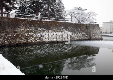 Le fossé du château de Tsuruga en hiver Banque D'Images