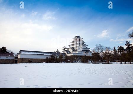 Château de Tsuruga en hiver Banque D'Images