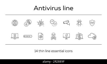 Icônes de ligne antivirus Illustration de Vecteur