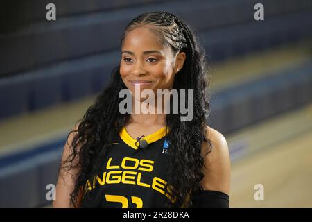 Le garde de LA Sparks Jordin Canada (21) pose lors de la journée des médias, jeudi 4 mai 2023, à Torrance, Calif (Kirby Lee via AP) Banque D'Images