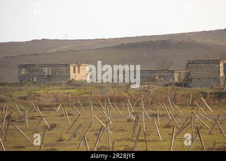 Ville de Fuzuli après la deuxième guerre du Haut-Karabakh. La ville avait une population de 17 090 000 habitants avant la première guerre du Haut-Karabakh. Banque D'Images