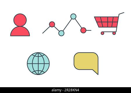 Services d'application de marketing numérique ligne plate couleur isolée ensemble d'icônes vectorielles Illustration de Vecteur