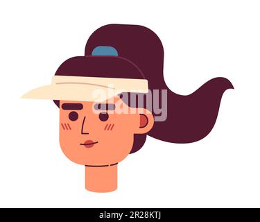 Fille joueur de tennis portant un chapeau de pare-soleil sportif semi-plat vecteur tête de personnage Illustration de Vecteur