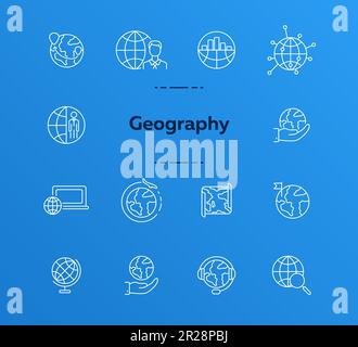Ensemble d'icônes de la ligne de géographie Illustration de Vecteur