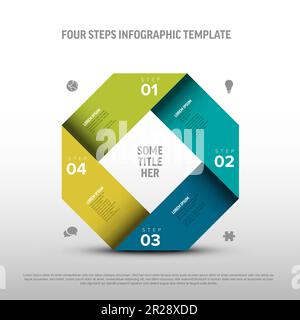 Modèle de cycle Infographique polyvalent vectoriel composé de bandes bleues et vertes en forme de carré avec quatre blocs de pas de couleur sur un fond gris clair Illustration de Vecteur