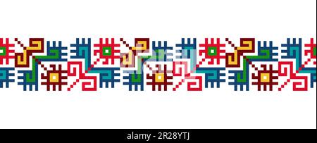 Motif vectoriel de broderie de couleur ukrainienne. Pixel art, vyshyvanka, déco point de croix. Ukrainien populaire, motif ethnique de broderie pour le textile Illustration de Vecteur