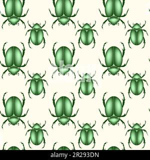 motif sans couture d'un scarabée, insecte vecteur de couleur vert brillant isolé sur un fond blanc vintage Illustration de Vecteur