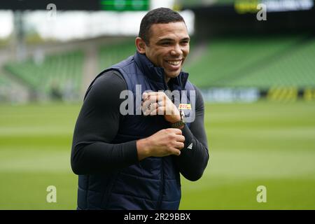 L'ancien RC Toulon et Bryan Habana, joueur international d'Afrique du Sud, assistent à la course du capitaine au stade Aviva de Dublin, en Irlande. Date de la photo: Jeudi 18 mai 2023. Banque D'Images