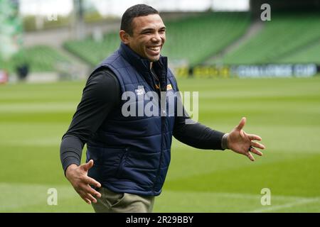 L'ancien RC Toulon et Bryan Habana, joueur international d'Afrique du Sud, assistent à la course du capitaine au stade Aviva de Dublin, en Irlande. Date de la photo: Jeudi 18 mai 2023. Banque D'Images