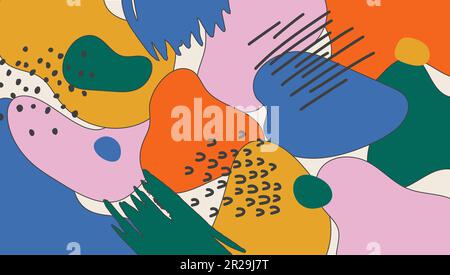 Collage vectoriel moderne avec formes organiques dessinées à la main et éléments graphiques. Arrière-plan abstrait coloré avec élément liquide et breloques. Tendance Illustration de Vecteur