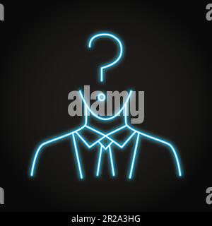 Icône de néon de personne inconnue dans le style de ligne. Symbole homme non identifié. Homme anonyme avec point d'interrogation. Illustration vectorielle. Illustration de Vecteur