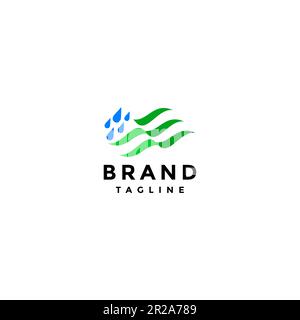 Logo vert et luxuriant de la ferme. Les gouttes d'eau et les terres vertes représentant une bonne gestion agricole créent une ferme fertile. Illustration de Vecteur