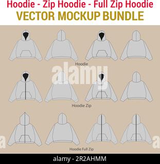 Streetwear Oversized Hoodie Sweat-shirt maquette Vector Bundle Hoodie Full Zip maquette Vector Tech Pack Illustrator Procreate maquette Illustration de Vecteur