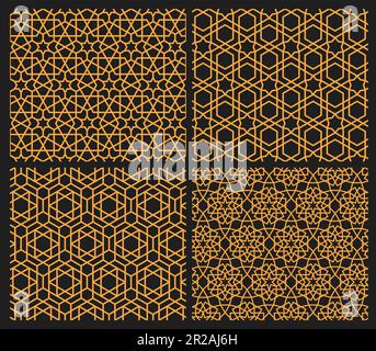 Mashrabiya Arabesque motifs arabes ensemble, sans couture des fonds islamiques, décoration de la mosquée vectorielle. Mosaïque de carreaux de Mashrabiya avec motif géométrique grille en maille, motifs arabes islamiques ou turcs Arabesque Illustration de Vecteur