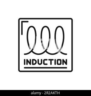 Les propriétés d'induction et la destination du pot utilisent une icône de contour isolée. Emblème Vector pour appareils de cuisson électriques, vaisselle ou batterie de cuisine Illustration de Vecteur